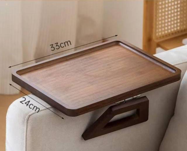 Foldable wooden sofa armrest tray clip on table for couch convenience
