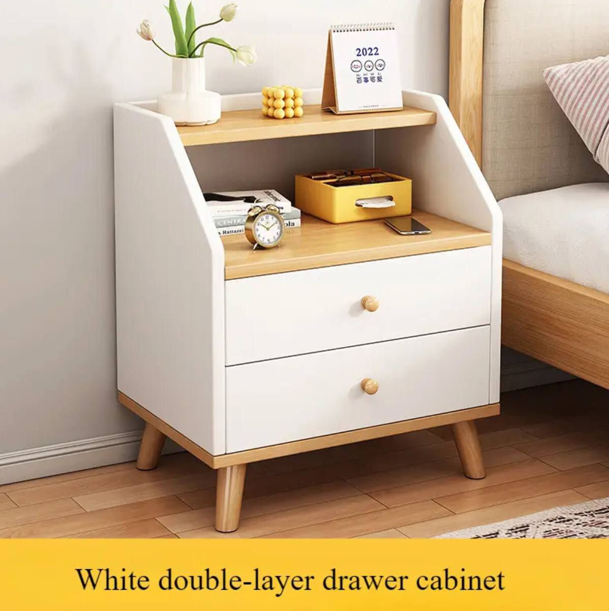 Bedside table with compartments and two drawers